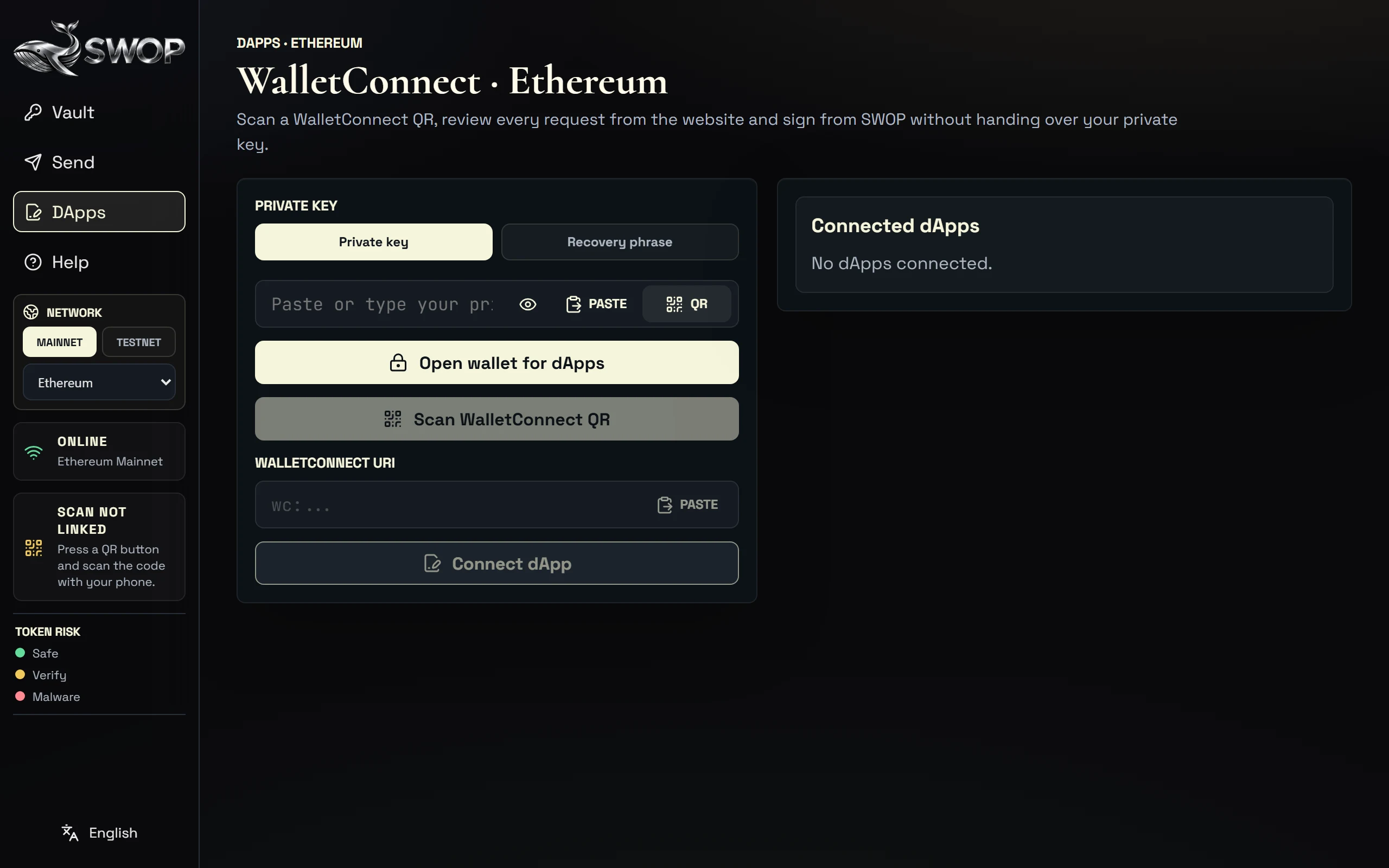 SWOP DApps screen