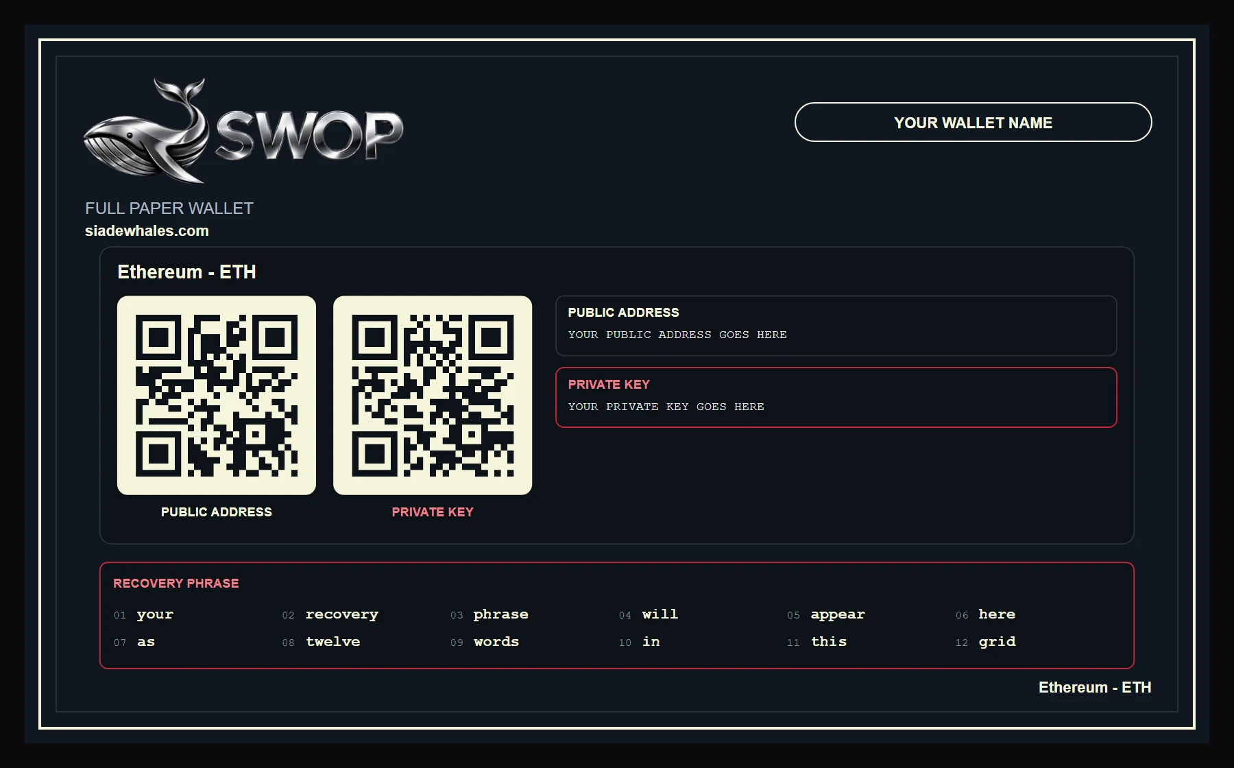 SWOP paper wallet document