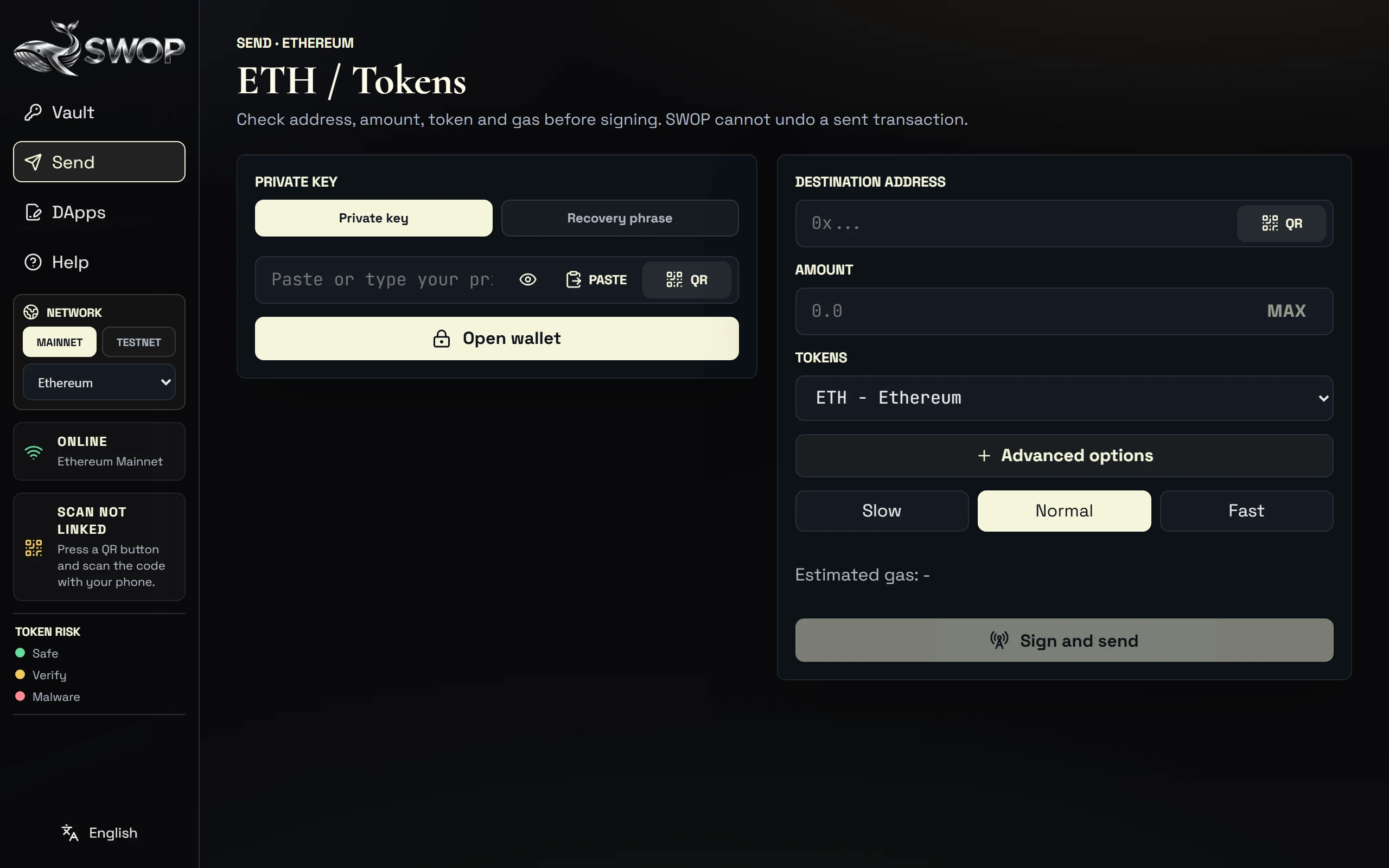 SWOP Send screen